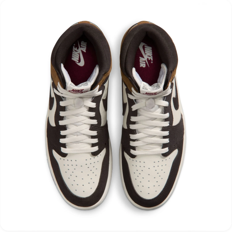 Air Jordan 1 Brown, Black and White High-Top Sneakers with Dark Red Soles