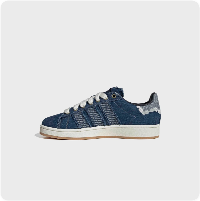Adidas Blue Denim-Look Low-Top Sneakers with Frayed Details