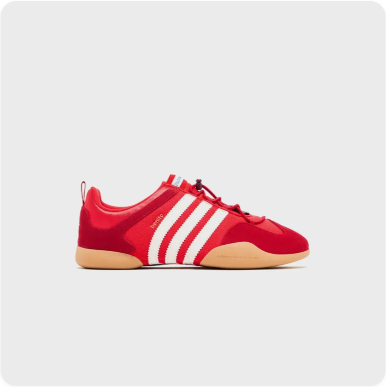 Adidas Red and White Low-Top Sneakers with Tan Soles