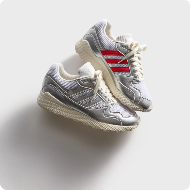 Adidas Metallic Silver Low-Top Sneakers with Chunky Cream Soles