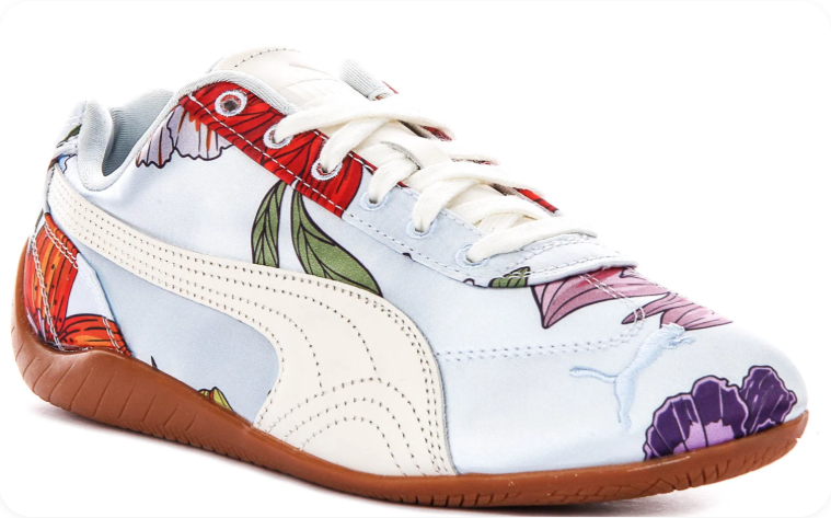 Puma Light Blue Floral-Print Low-Top Sneakers with Brown Soles