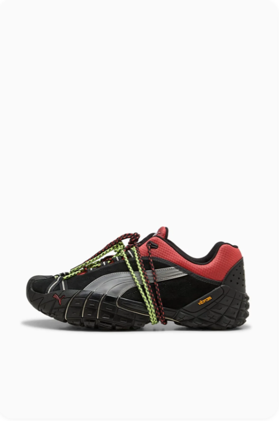 Puma Black and Red Sneakers with Multicolor Rope Laces