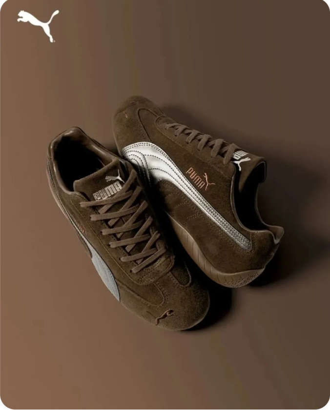 Puma Dark Brown and Metallic Silver Low-Top Sneakers