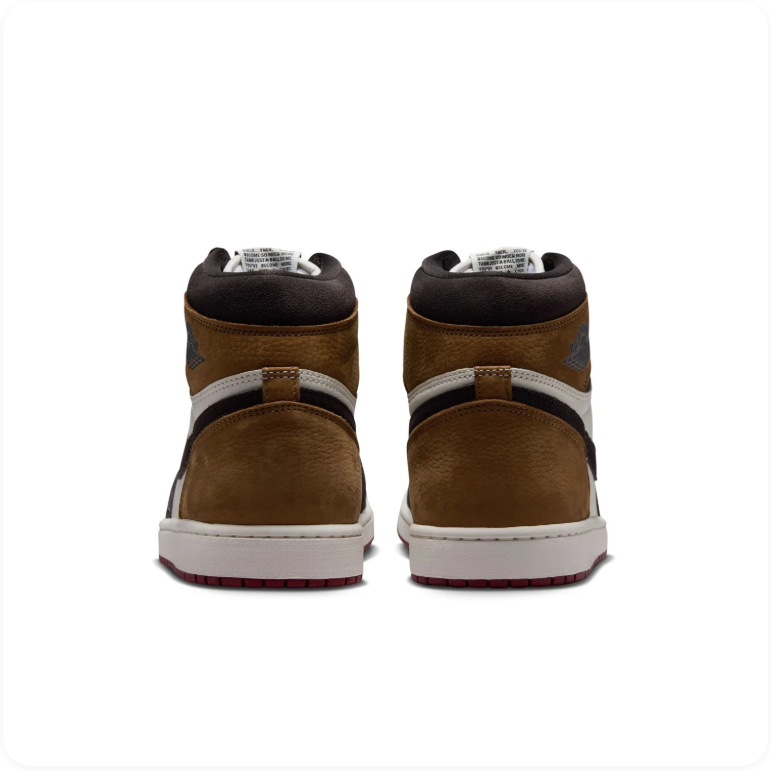 Air Jordan 1 Brown, Black and White High-Top Sneakers with Dark Red Soles