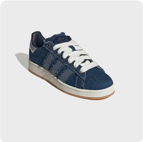 Adidas Blue Denim-Look Low-Top Sneakers with Frayed Details