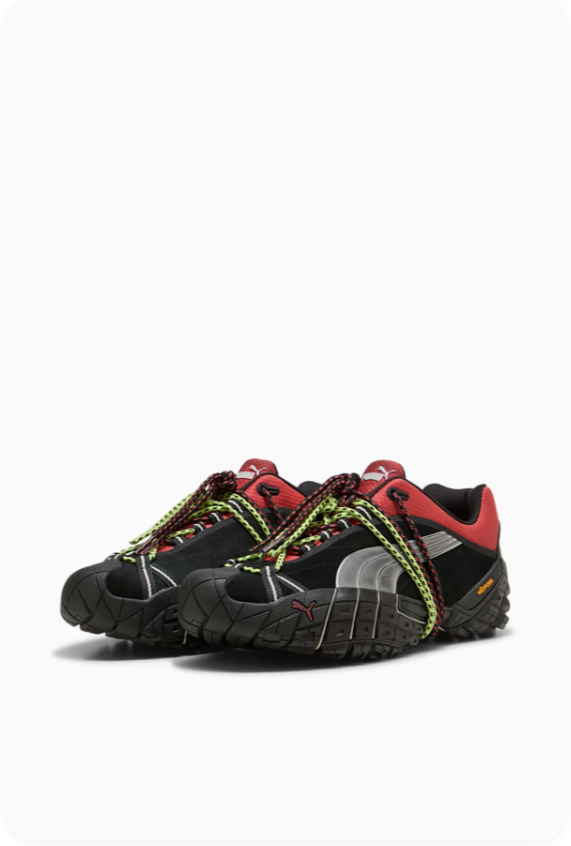Puma Black and Red Sneakers with Multicolor Rope Laces