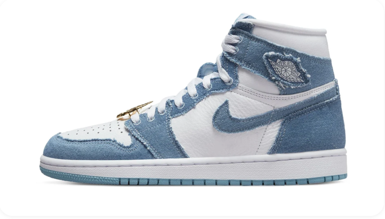 Air Jordan 1 Blue Denim-Look and White High-Top Sneakers