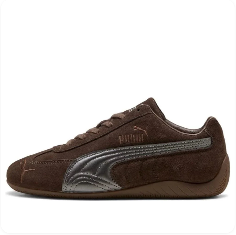 Puma Dark Brown and Metallic Silver Low-Top Sneakers