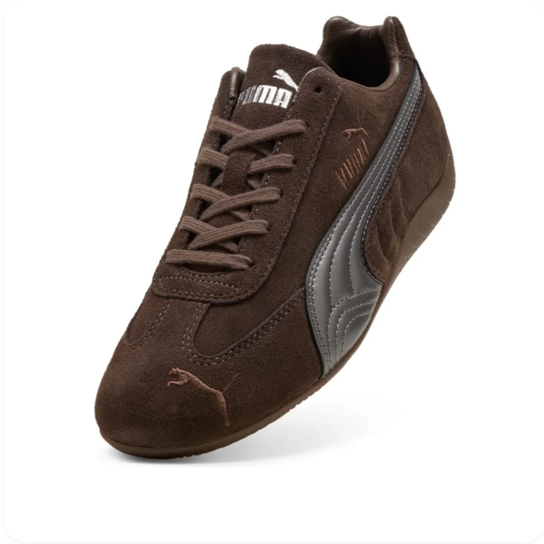 Puma Dark Brown and Metallic Silver Low-Top Sneakers
