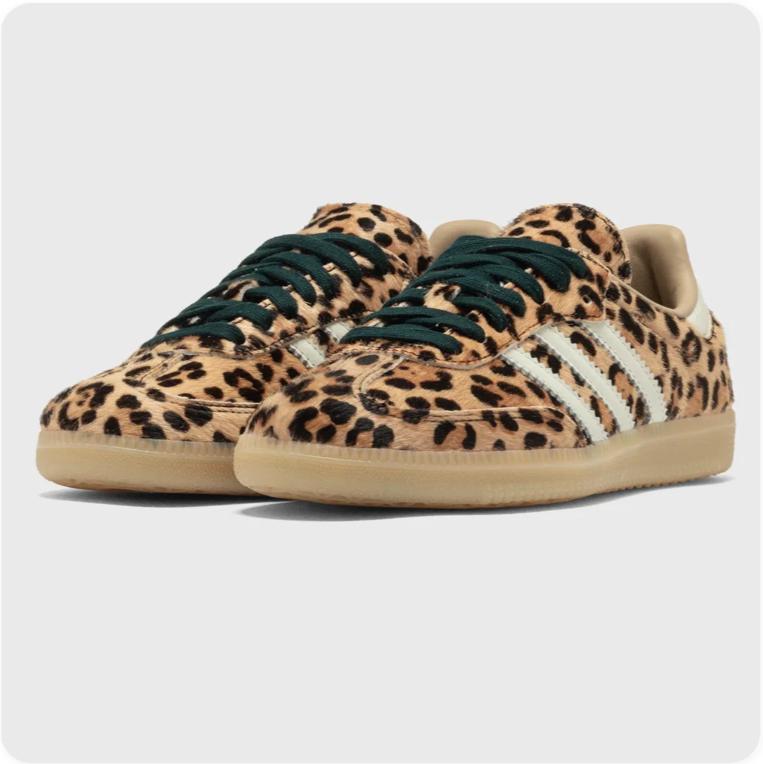 Adidas Leopard Print Low-Top Sneakers with Green Laces