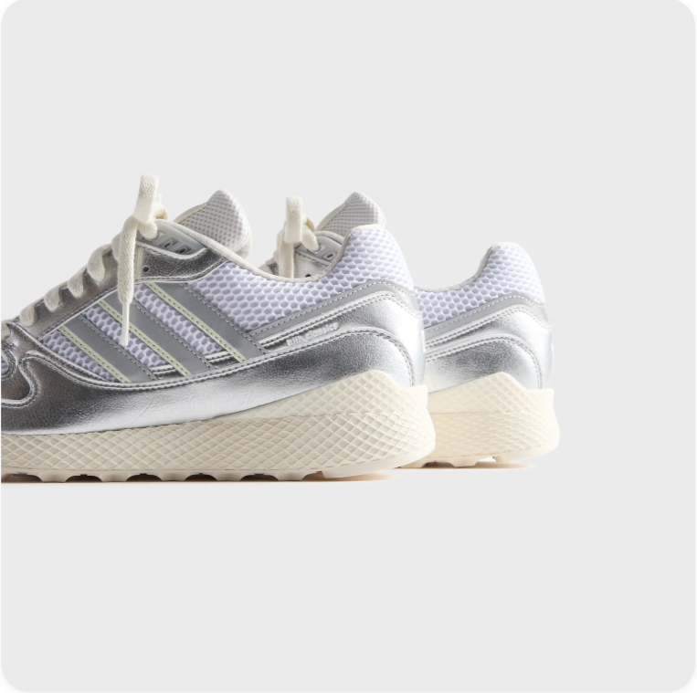 Adidas Metallic Silver Low-Top Sneakers with Chunky Cream Soles