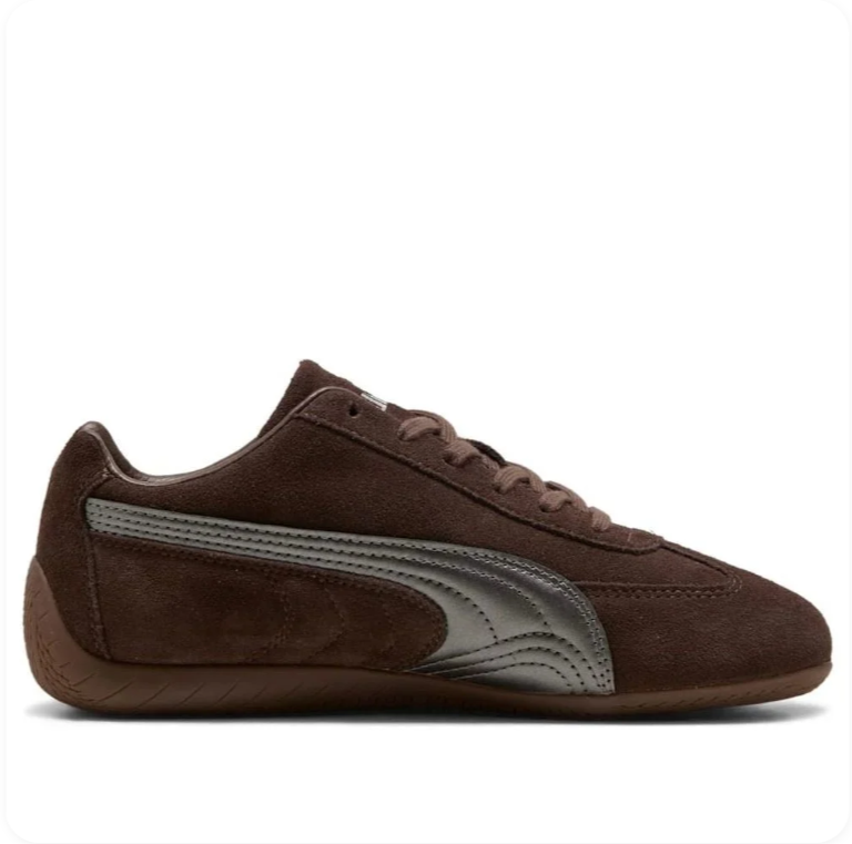 Puma Dark Brown and Metallic Silver Low-Top Sneakers