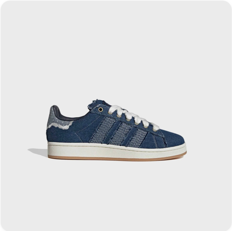 Adidas Blue Denim-Look Low-Top Sneakers with Frayed Details