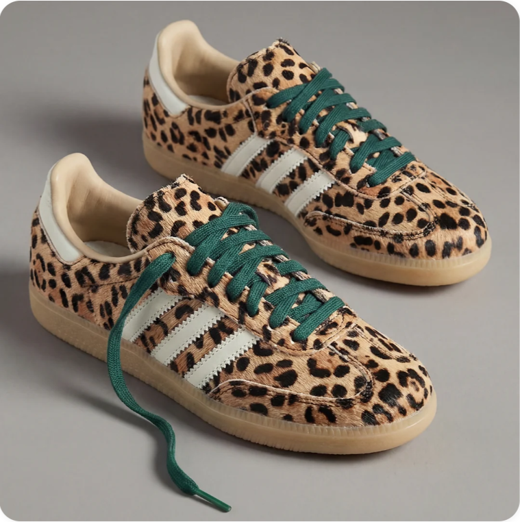 Adidas Leopard Print Low-Top Sneakers with Green Laces