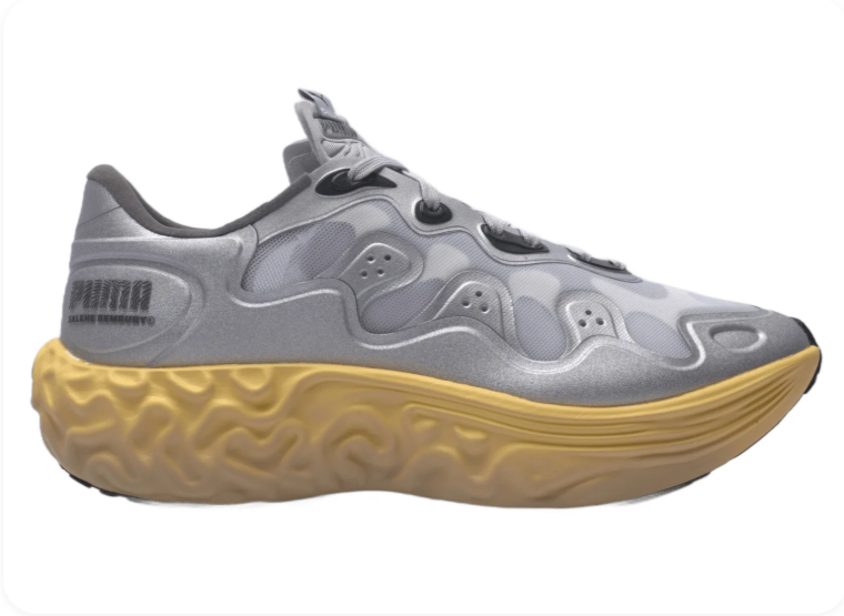 Puma Silver Grey Sneakers with Sculpted Yellow Soles