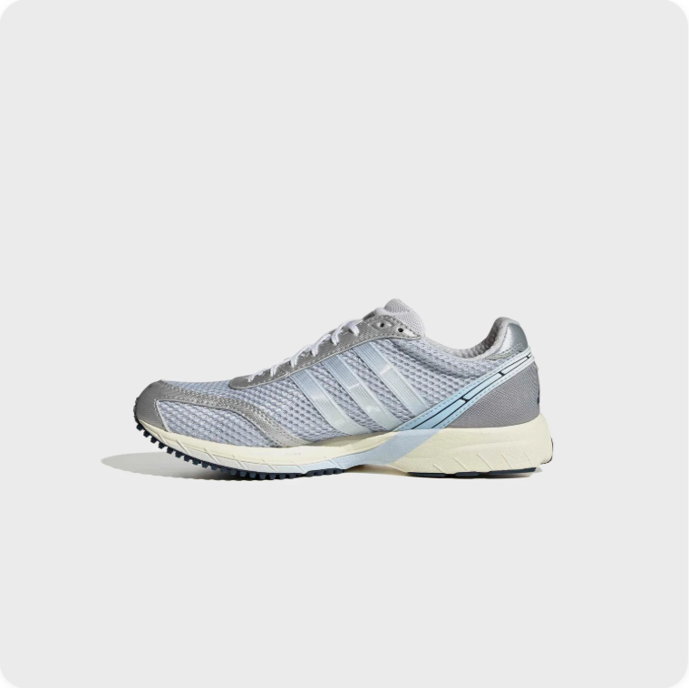 Adidas Silver Grey and Light Blue Retro Runner-Style Sneakers