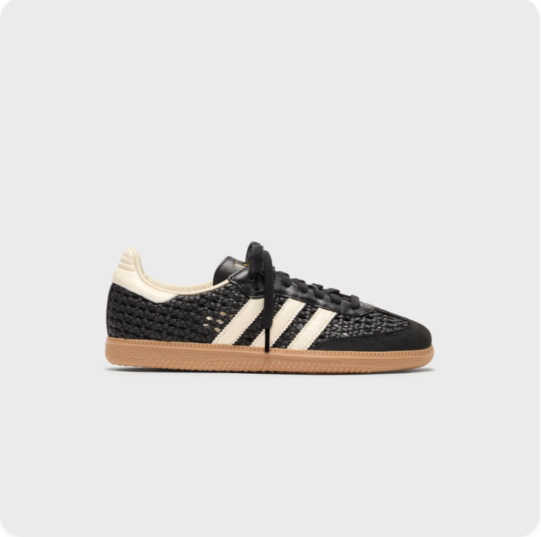 Adidas Black and Cream Woven-Look Low-Top Sneakers with Tan Soles