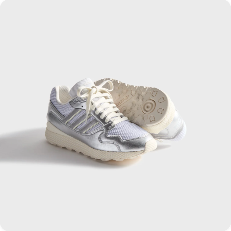 Adidas Metallic Silver Low-Top Sneakers with Chunky Cream Soles