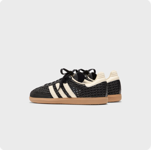 Adidas Black and Cream Woven-Look Low-Top Sneakers with Tan Soles