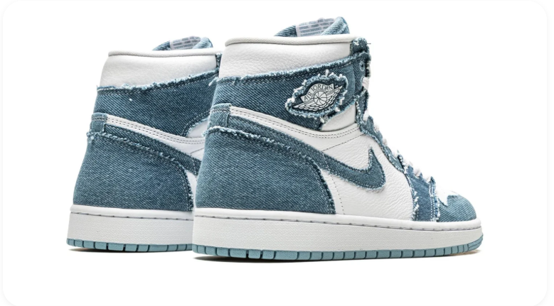 Air Jordan 1 Blue Denim-Look and White High-Top Sneakers