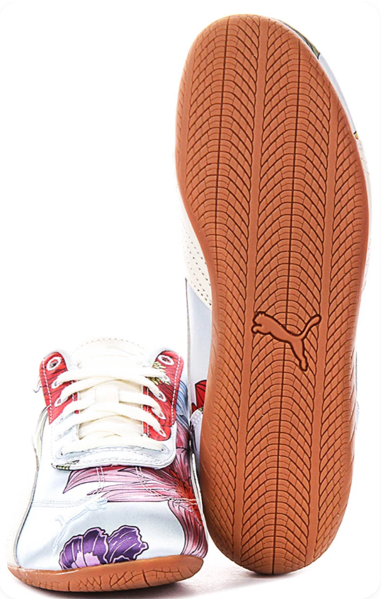 Puma Light Blue Floral-Print Low-Top Sneakers with Brown Soles