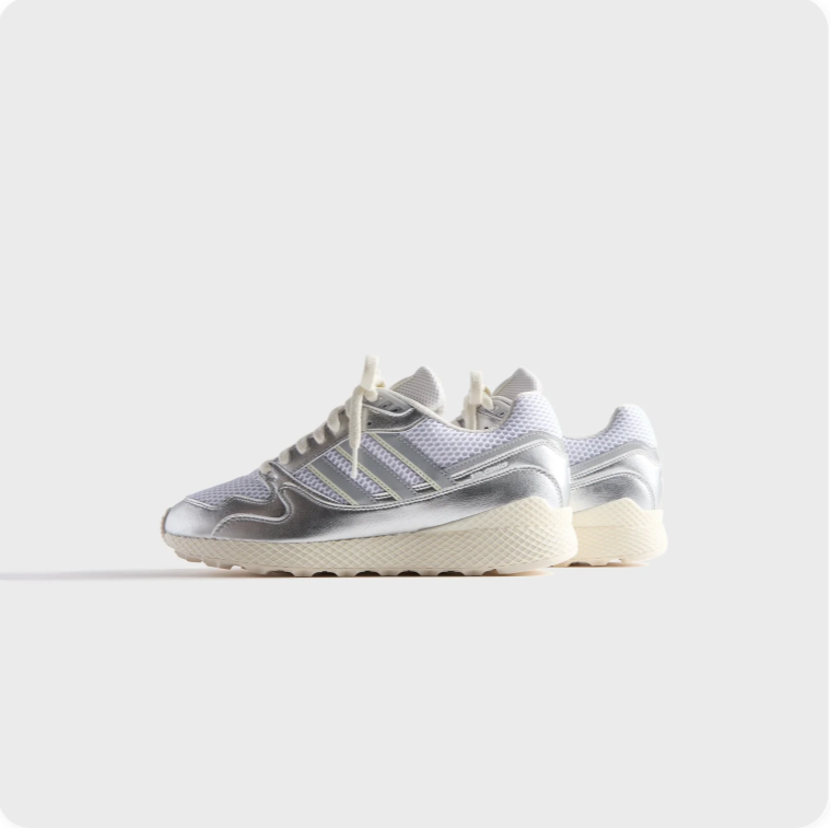 Adidas Metallic Silver Low-Top Sneakers with Chunky Cream Soles