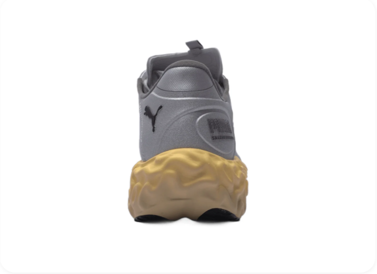 Puma Silver Grey Sneakers with Sculpted Yellow Soles