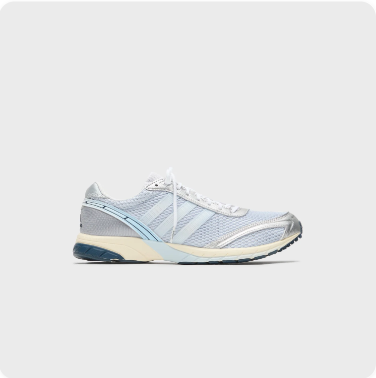 Adidas Silver Grey and Light Blue Retro Runner-Style Sneakers
