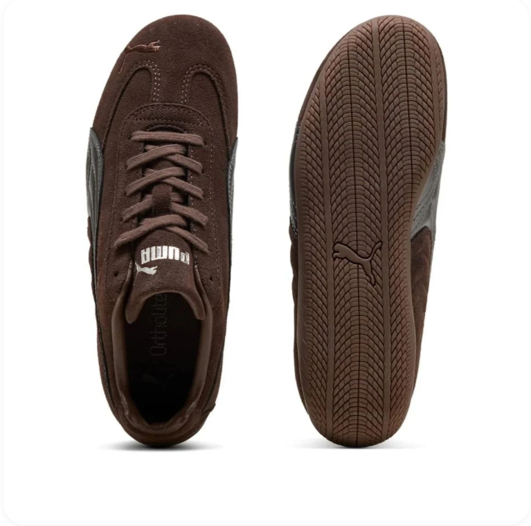 Puma Dark Brown and Metallic Silver Low-Top Sneakers