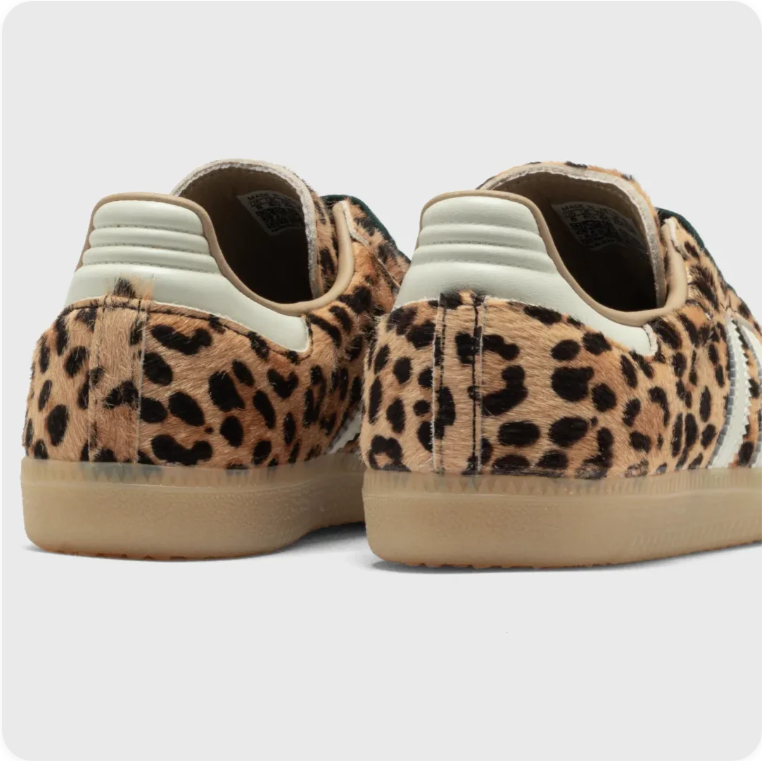 Adidas Leopard Print Low-Top Sneakers with Green Laces
