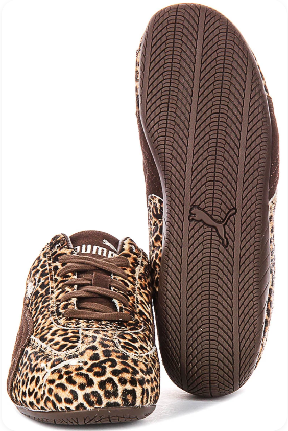 Puma Leopard-Print Low-Top Sneakers with Dark Brown Accents