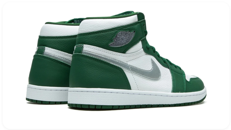 Air Jordan 1 Dark Green and White High-Top Sneakers with Silver Grey Swoosh
