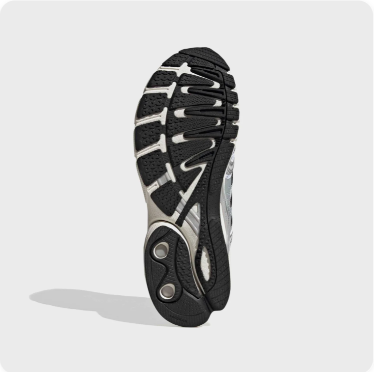 Adidas White and Silver Retro Runner-Style Sneakers with Black Stripes