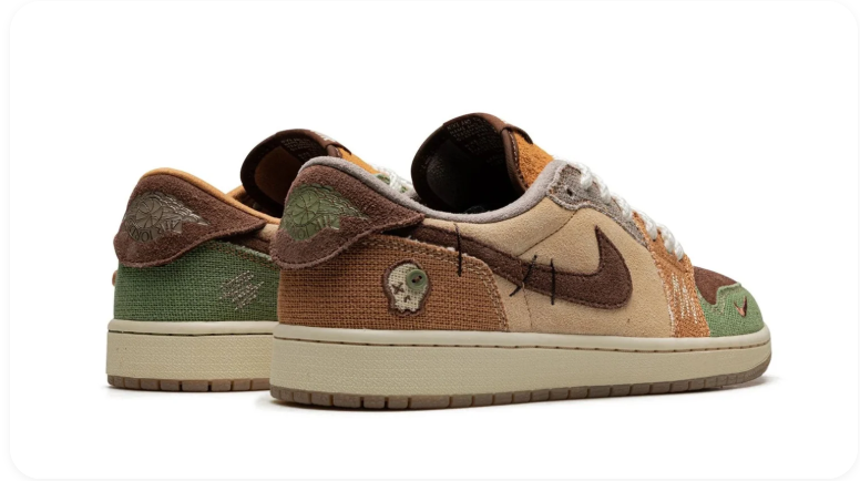 Air Jordan 1 Earth-Tone Patchwork Low-Top Sneakers with Exposed Stitching