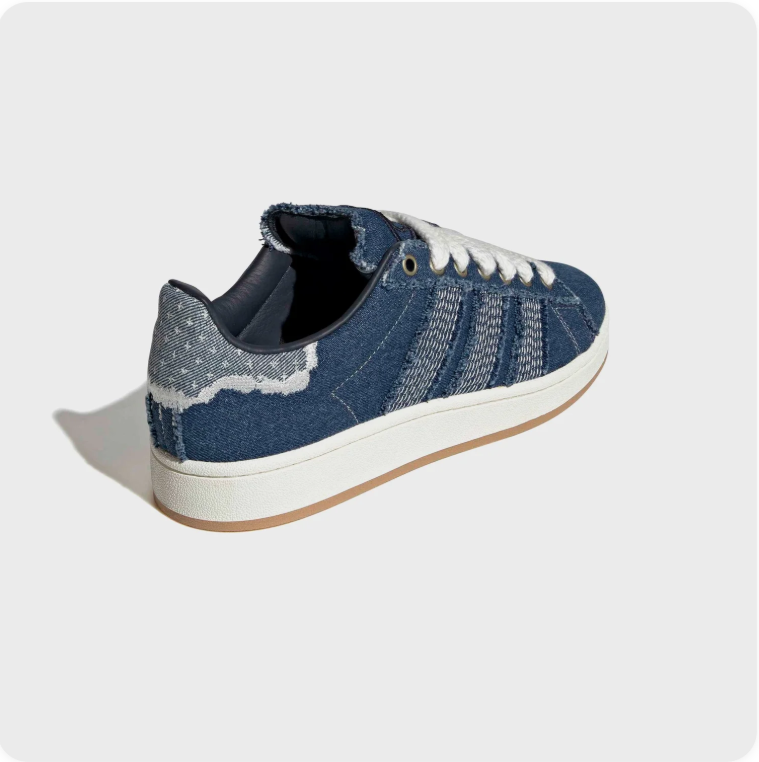 Adidas Blue Denim-Look Low-Top Sneakers with Frayed Details