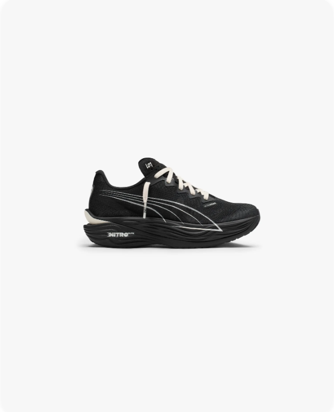 Puma Black Sneakers with Cream Laces and Sculpted Wave Soles