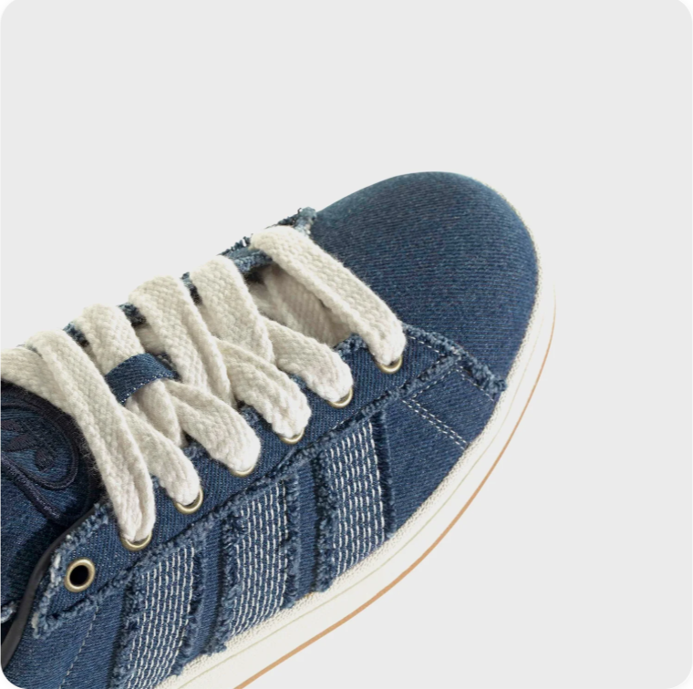 Adidas Blue Denim-Look Low-Top Sneakers with Frayed Details