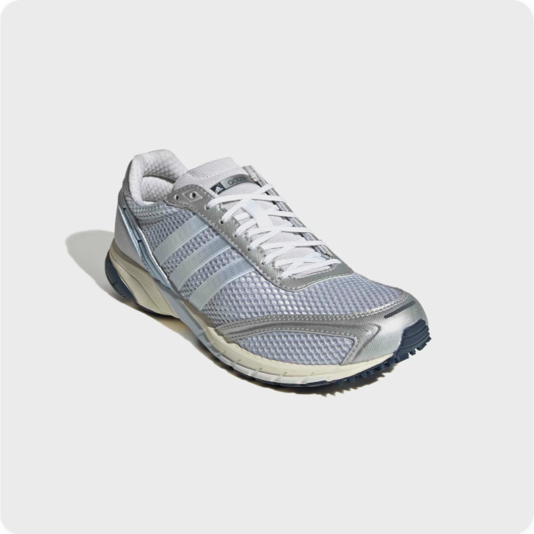 Adidas Silver Grey and Light Blue Retro Runner-Style Sneakers