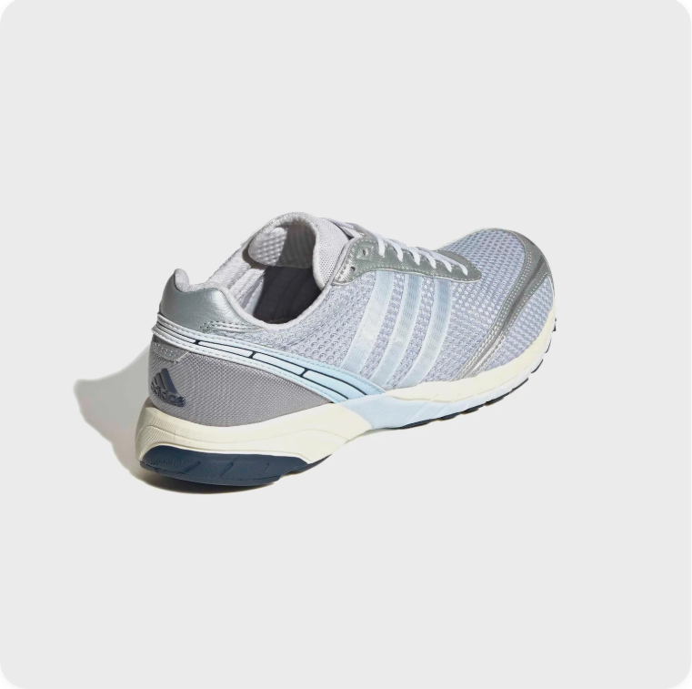 Adidas Silver Grey and Light Blue Retro Runner-Style Sneakers
