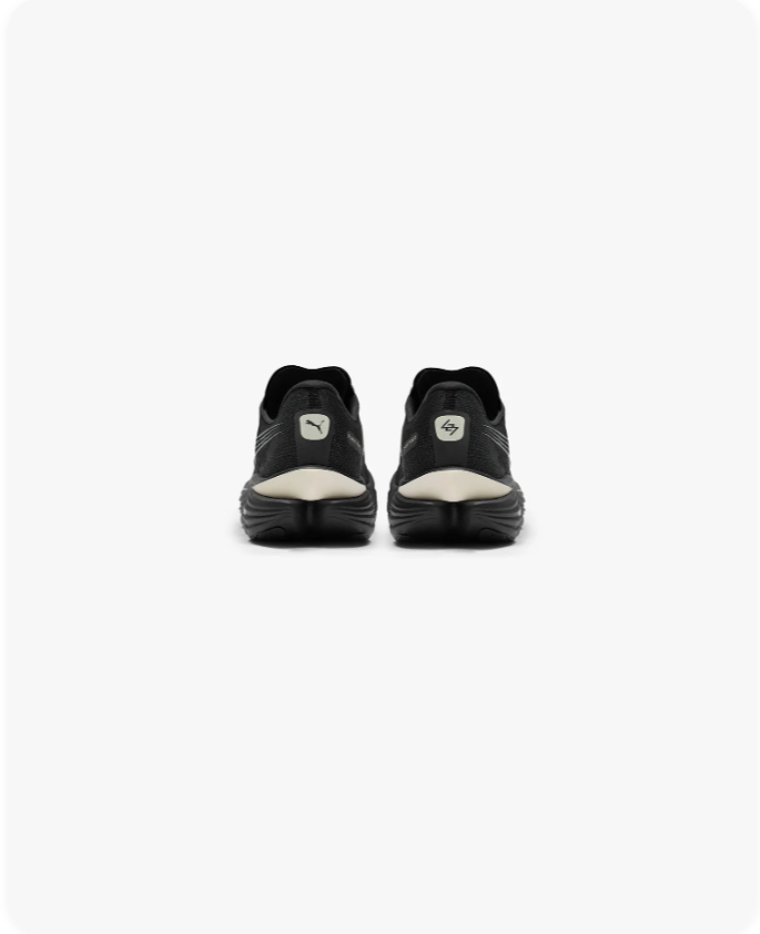 Puma Black Sneakers with Cream Laces and Sculpted Wave Soles