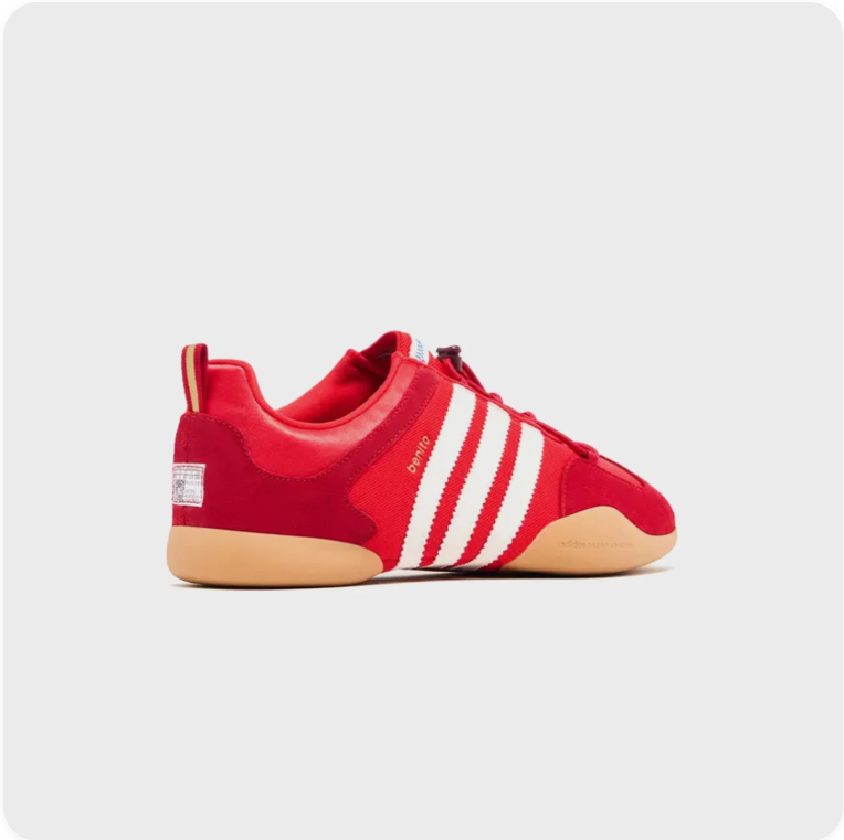 Adidas Red and White Low-Top Sneakers with Tan Soles