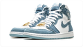 Air Jordan 1 Blue Denim-Look and White High-Top Sneakers