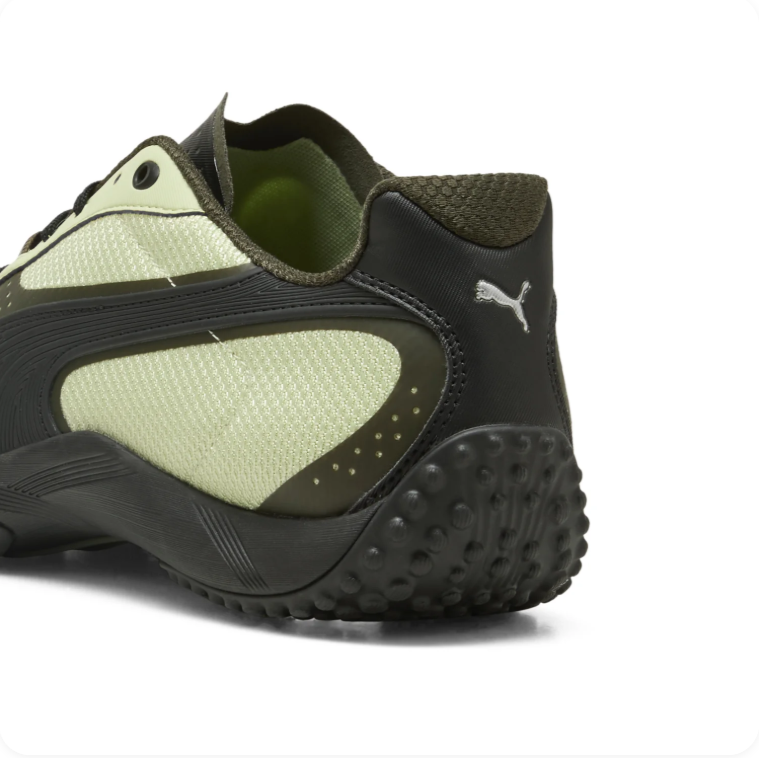 Puma Pale Green and Black Low-Top Sneakers with Sculpted Soles