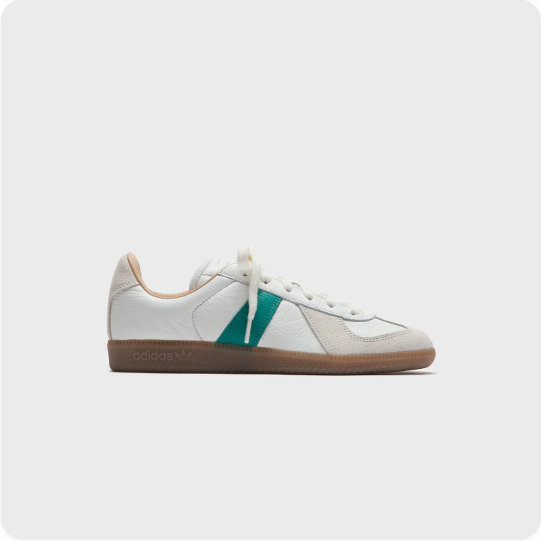 Adidas White and Green Retro Low-Top Sneakers with Brown Soles