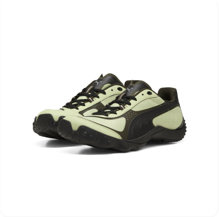 Puma Pale Green and Black Low-Top Sneakers with Sculpted Soles