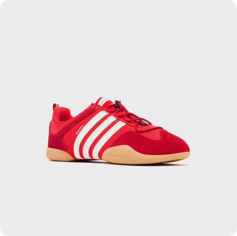 Adidas Red and White Low-Top Sneakers with Tan Soles
