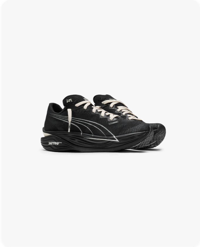 Puma Black Sneakers with Cream Laces and Sculpted Wave Soles