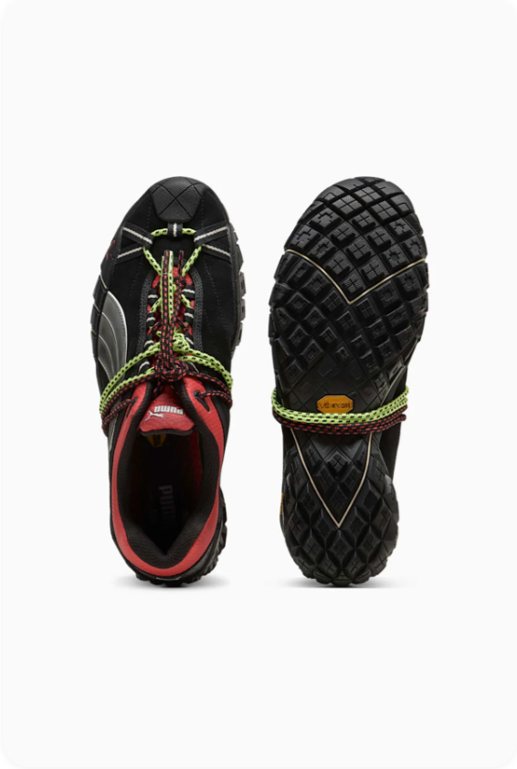 Puma Black and Red Sneakers with Multicolor Rope Laces