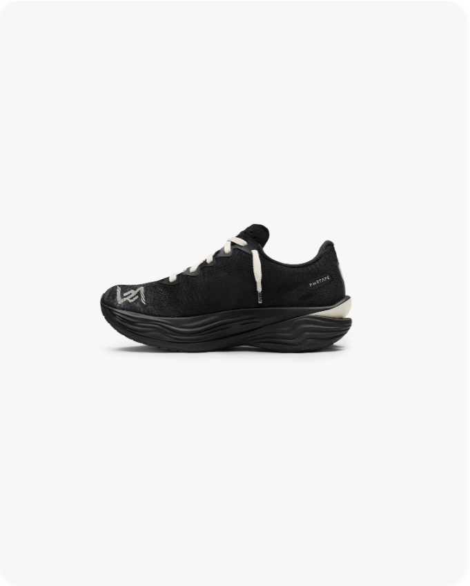 Puma Black Sneakers with Cream Laces and Sculpted Wave Soles