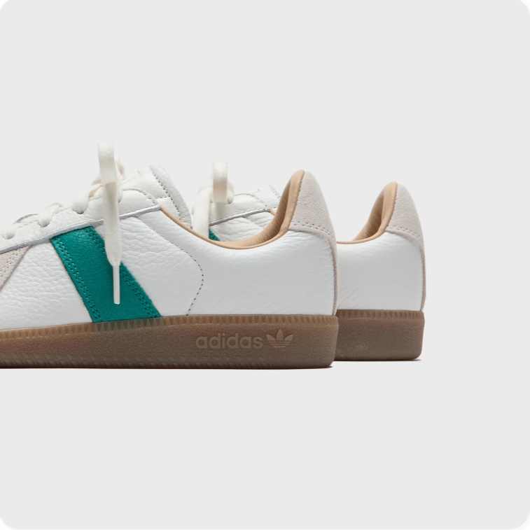 Adidas White and Green Retro Low-Top Sneakers with Brown Soles